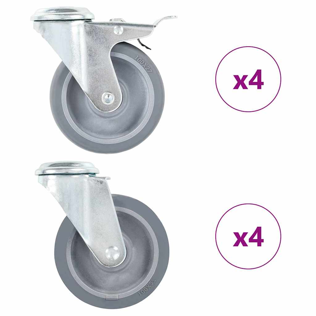 8 Pcs Bolt Hole Swivel Casters 100mm