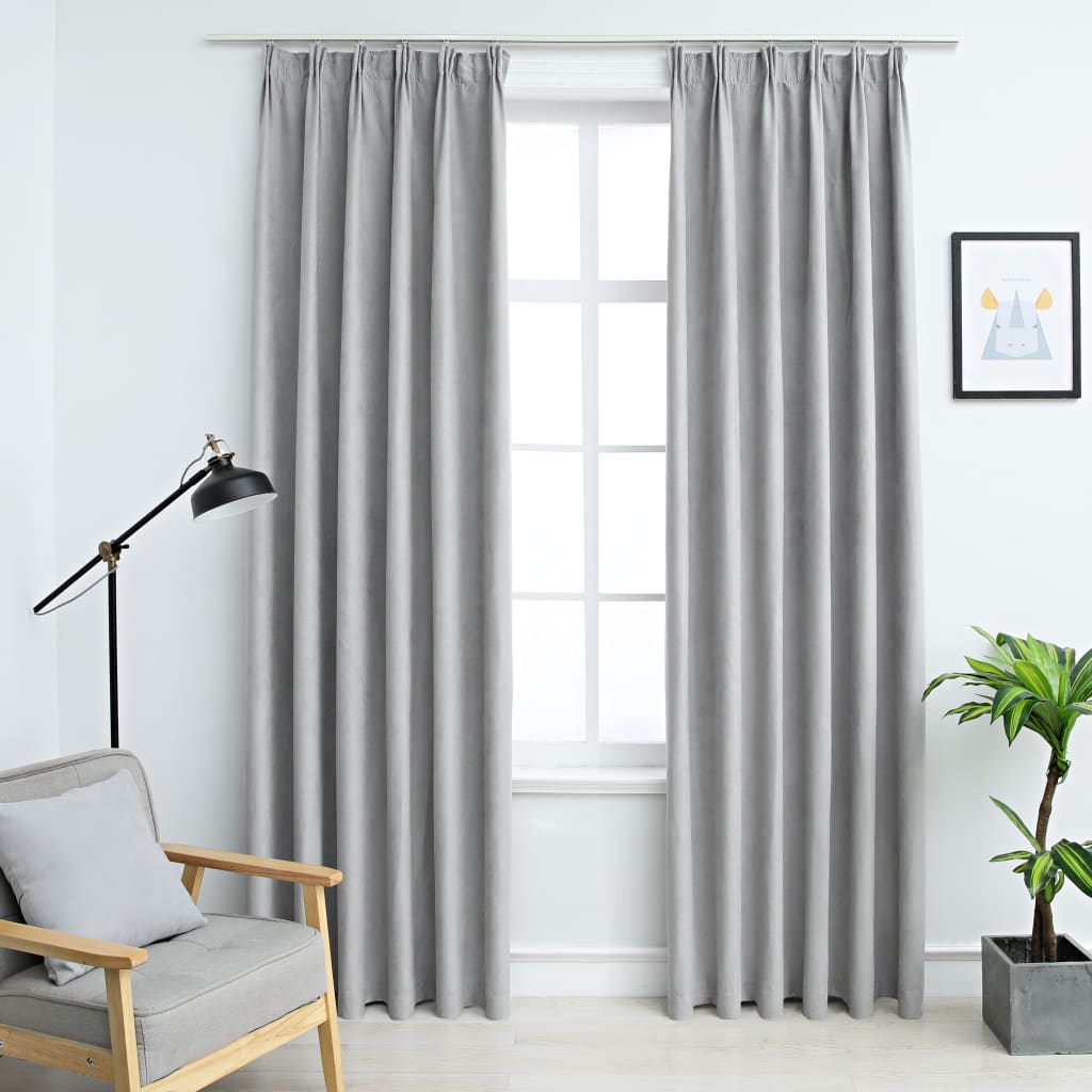 Blackout Curtains with Hooks 2 pcs Grey 140x175 cm