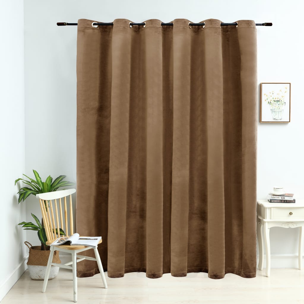 Blackout Curtain with Metal Rings Velvet Beige 290x245 cm