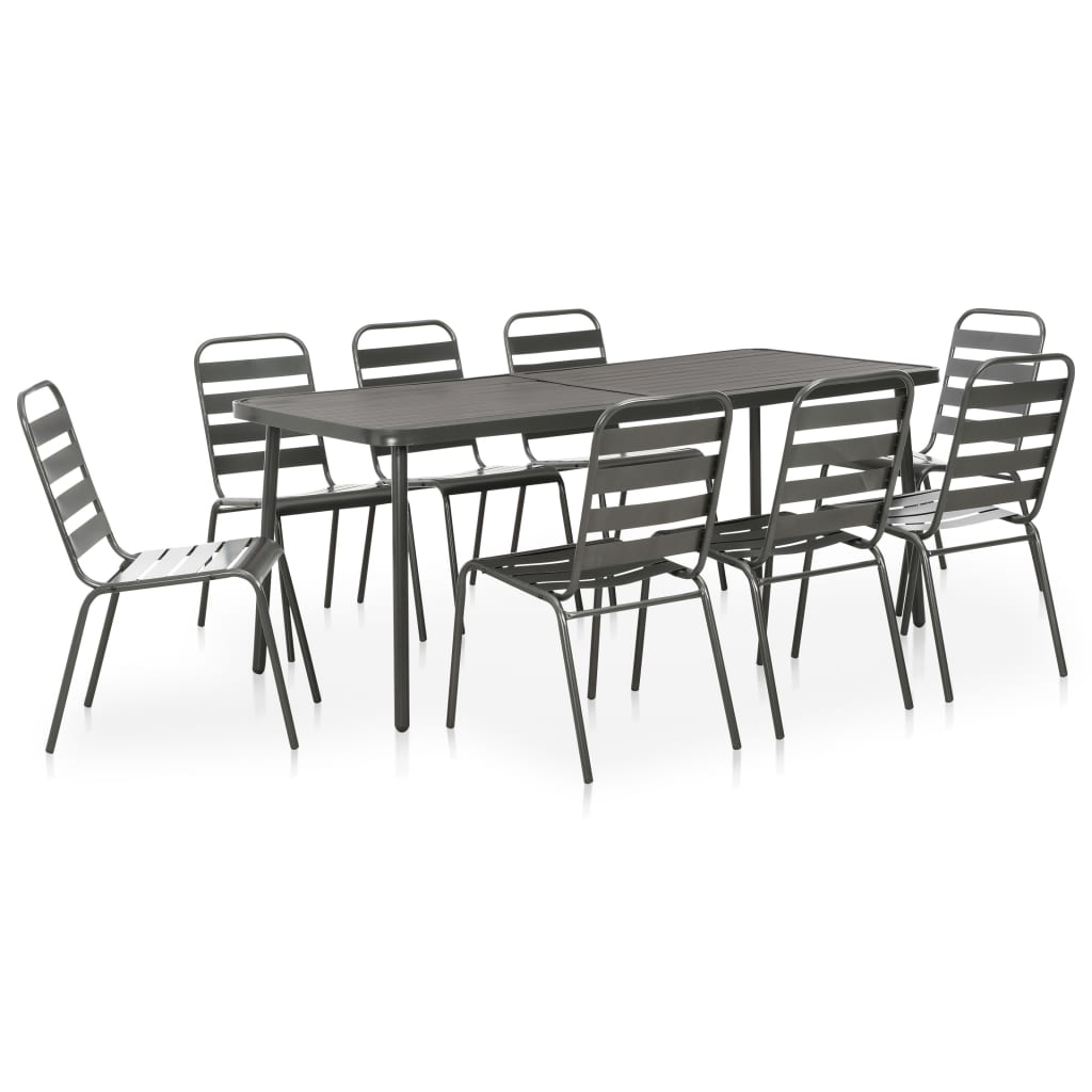 9 Piece Outdoor Dining Set Steel Dark Grey