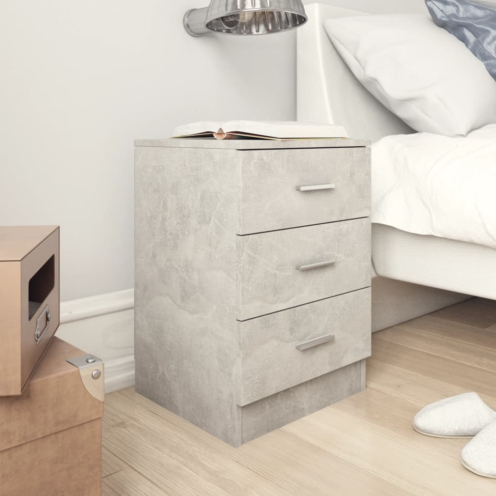 Bedside Table - HERON 2 Piece Nightstand Concrete Grey 38cm