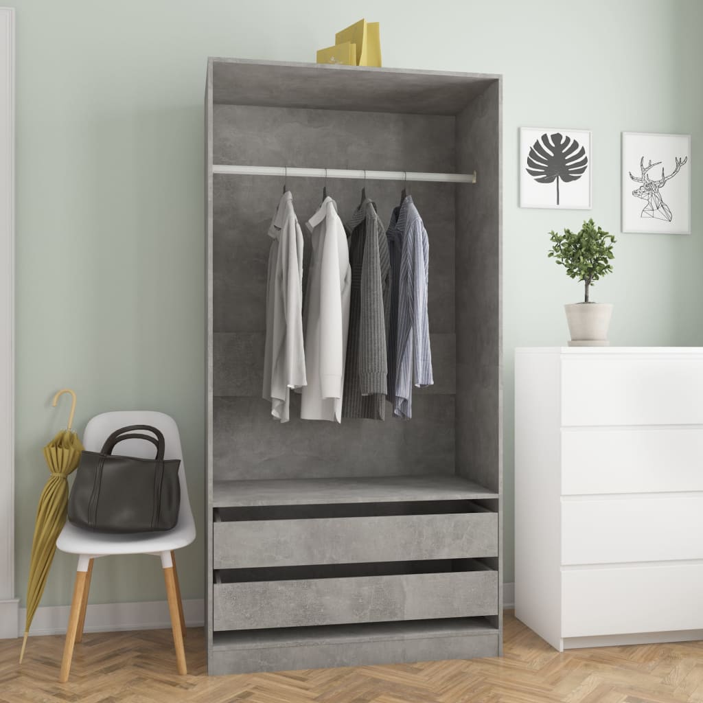 Wardrobe Concrete Grey 100x50x200cm Engineered Wood - Dulan