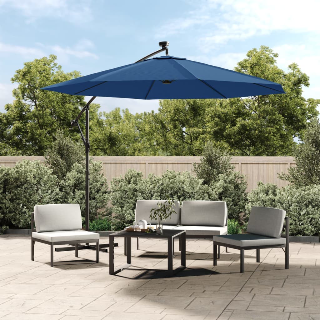 Cantilever Umbrella with LED Lights and Steel Pole 300 cm Azure