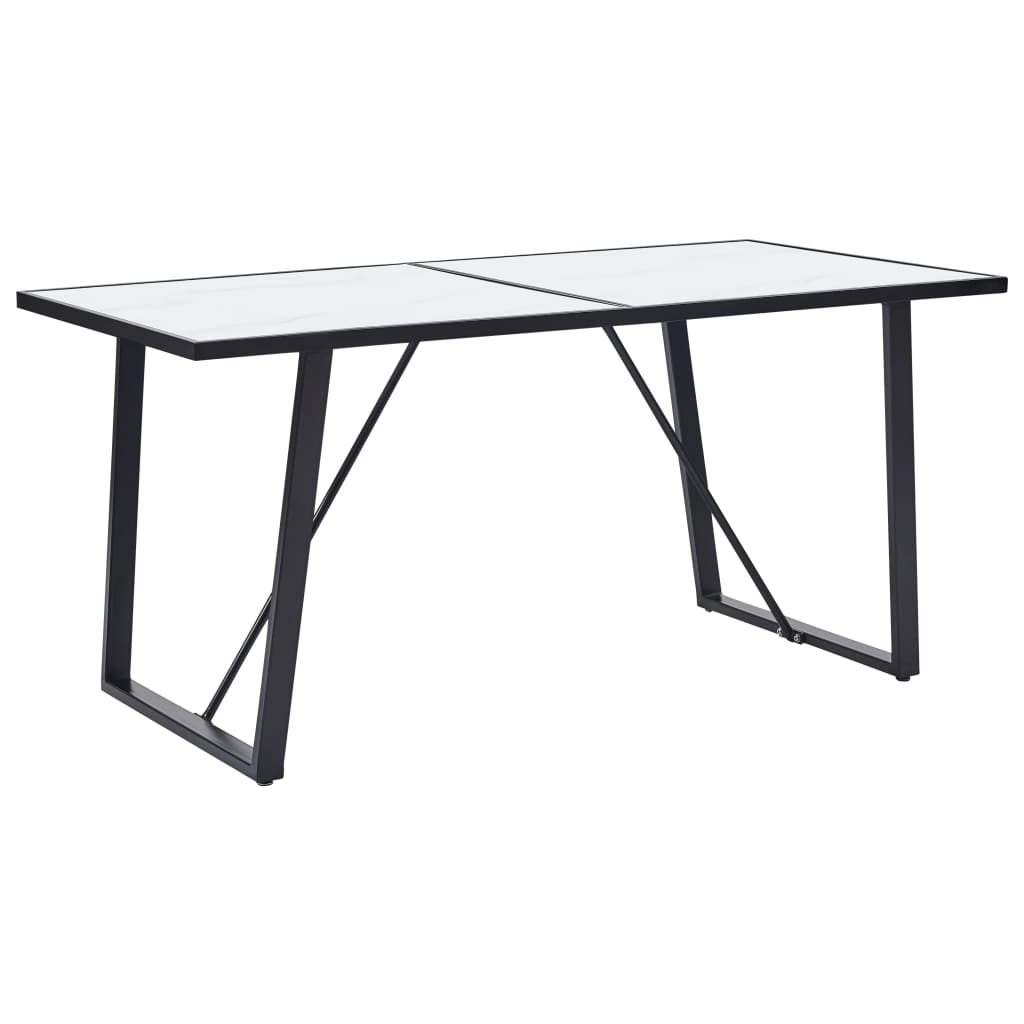 Dining Table White 160x80x75 cm Tempered Glass