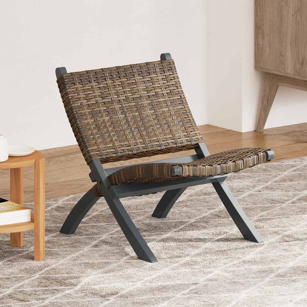 SOARIDG Relaxing Chair Grey Natural Kubu and Solid Wood Rattan - Mahogany