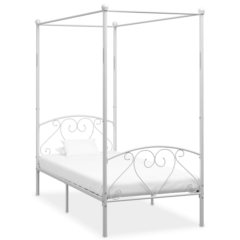 Canopy Bed Frame White Metal 90x200 cm