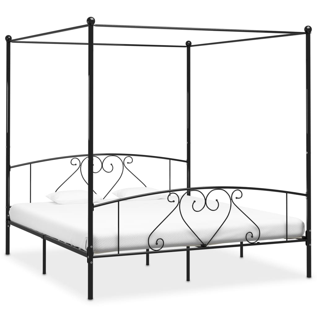 Canopy Bed Frame Black Metal 200x200 cm