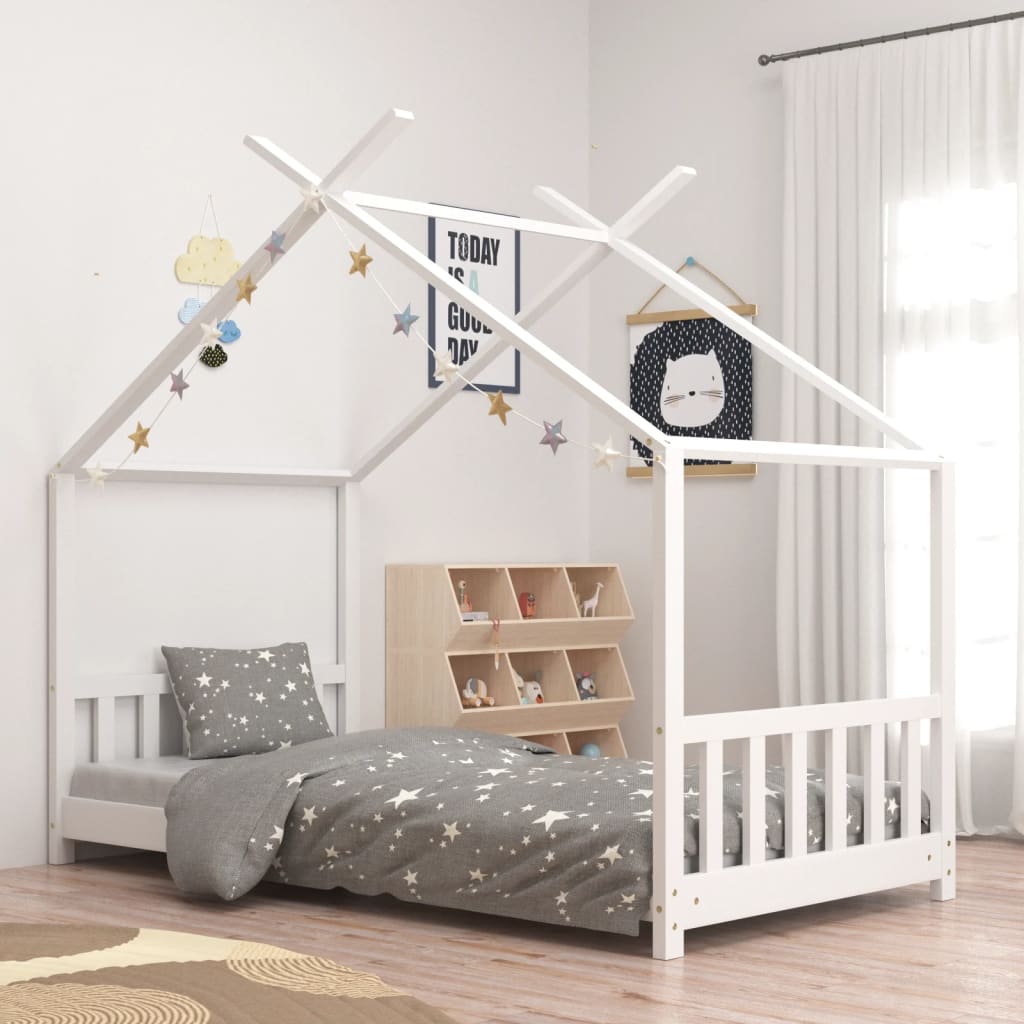 Kids Bed Frame White Solid Pine Wood 70x140cm