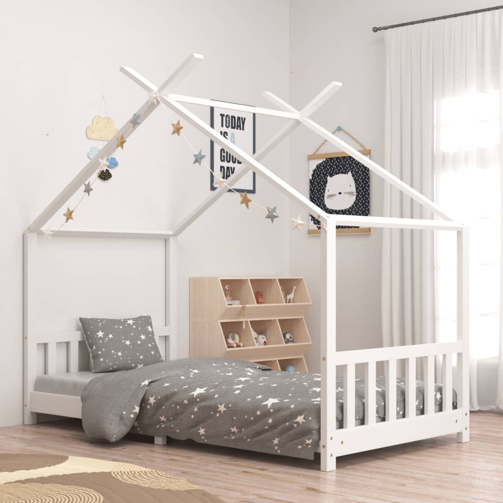 Kids Bed Frame White Solid Pine Wood 90x200cm