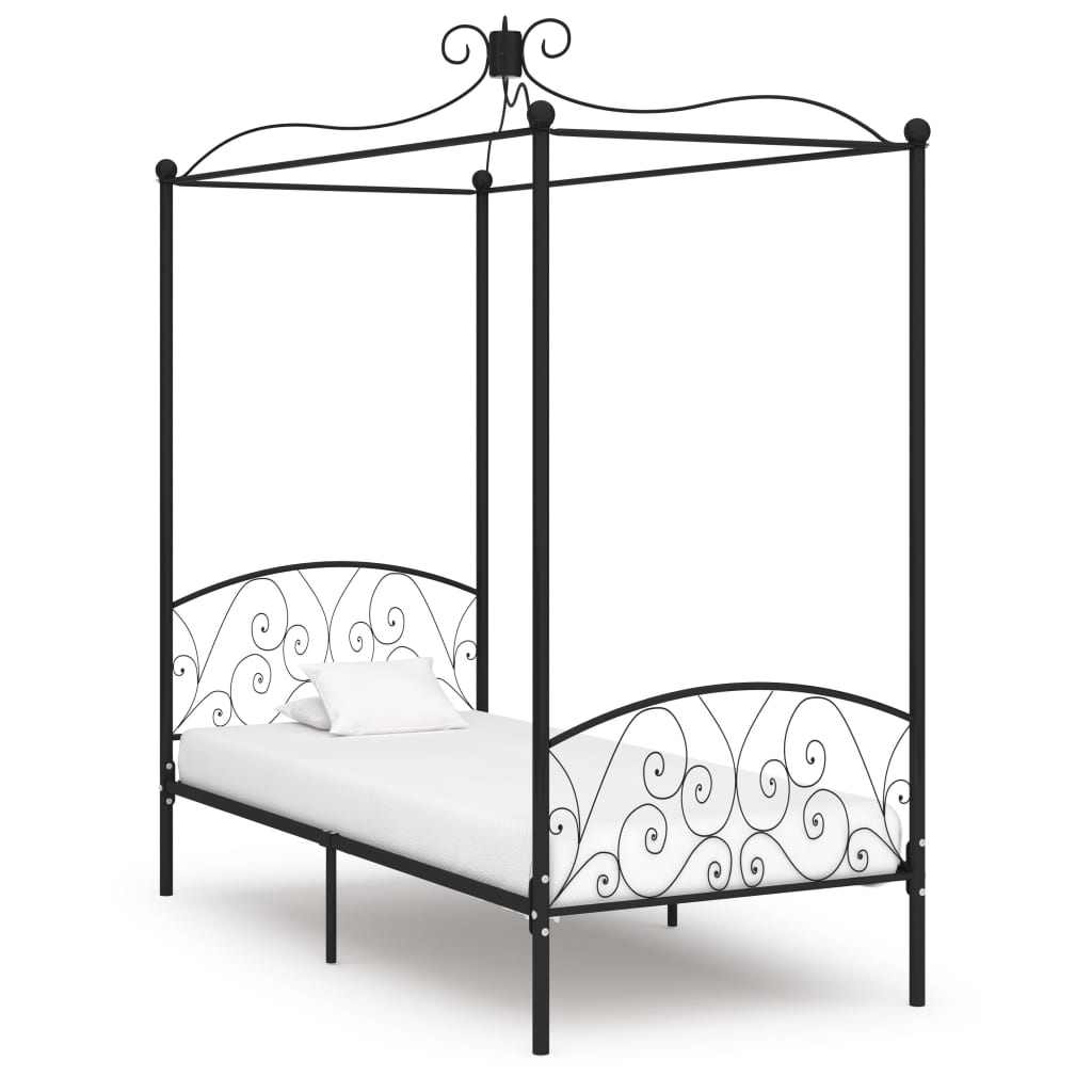Canopy Bed Frame Black Metal 100x200 cm
