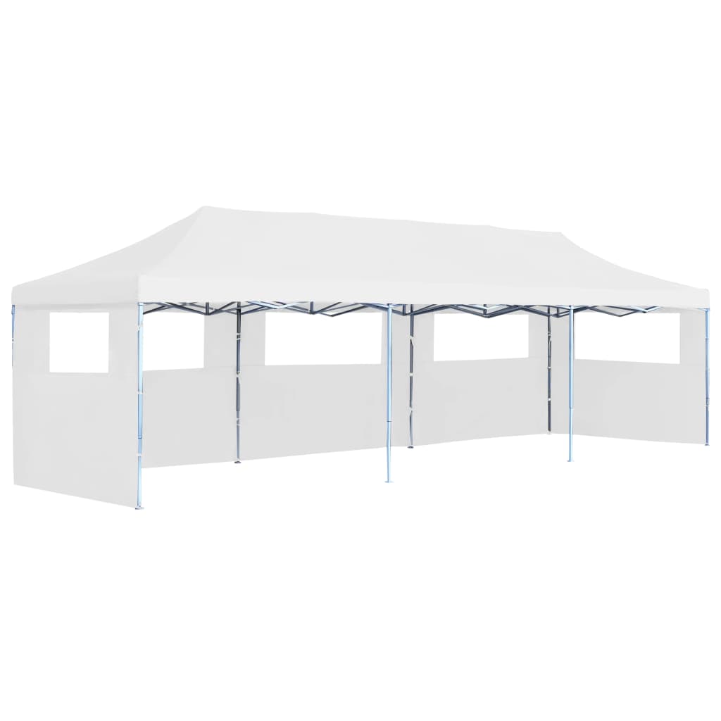 Folding Pop-up Party Tent with 5 Sidewalls 3x9 m White
