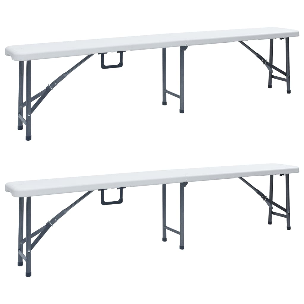 Folding Garden Benches 2 Pieces 180 cm HDPE White