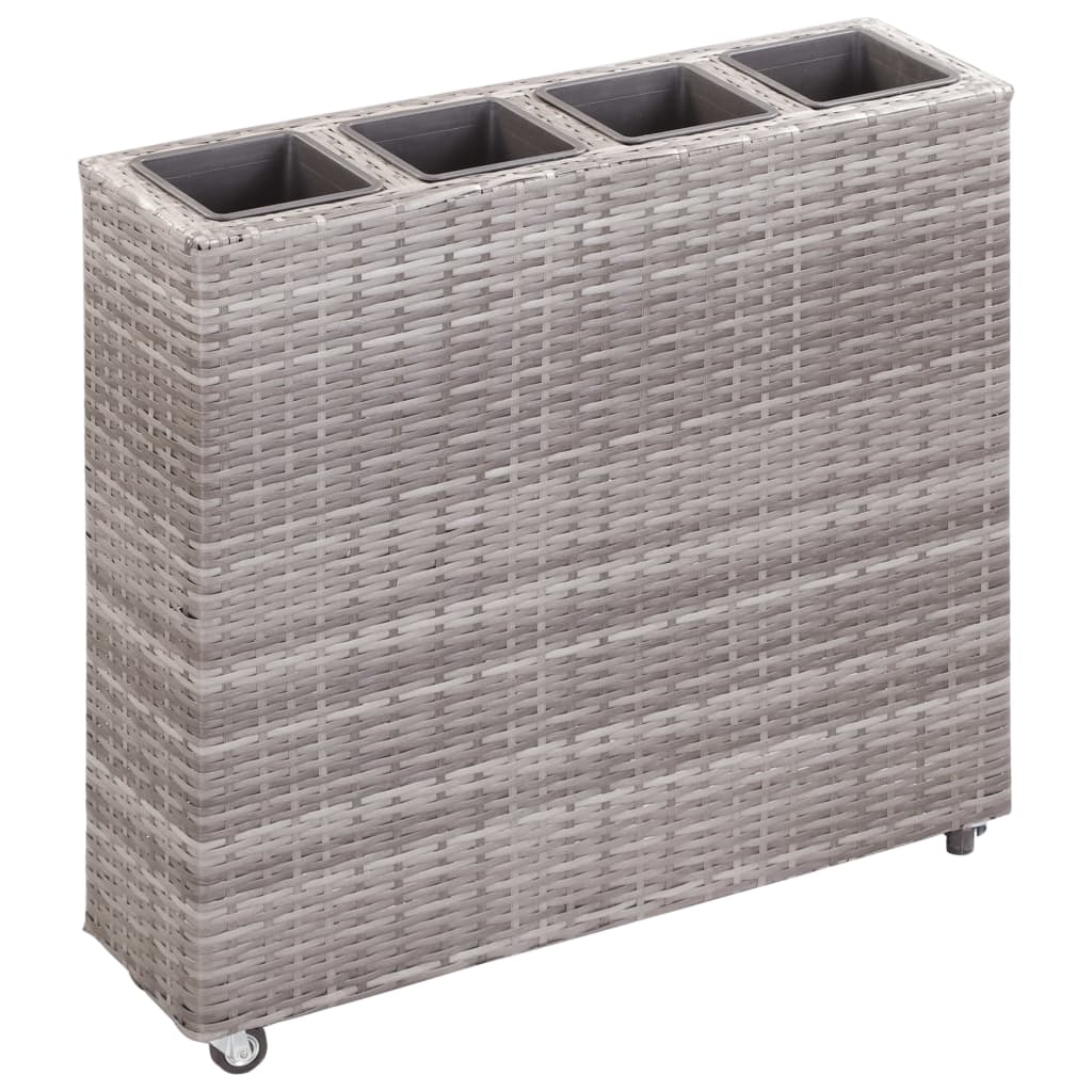 Garden Raised Bed with 4 Pots 80x22x79 cm Poly Rattan Grey