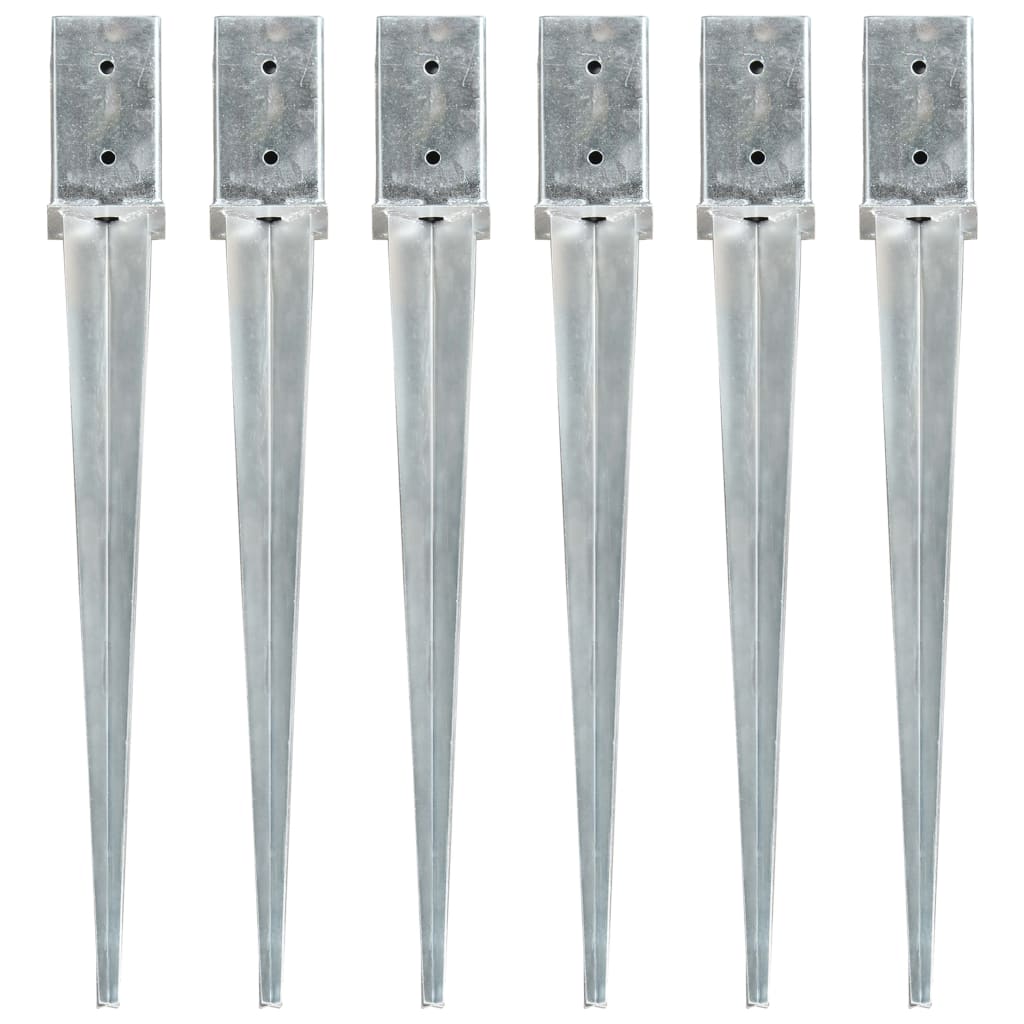 Ground Spikes 6 Pcs Silver 8x8x76cm Galvanised Steel