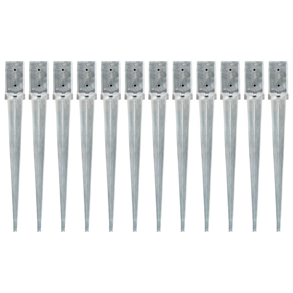 Ground Spikes 12 Pcs Silver 8x8x76cm Galvanised Steel