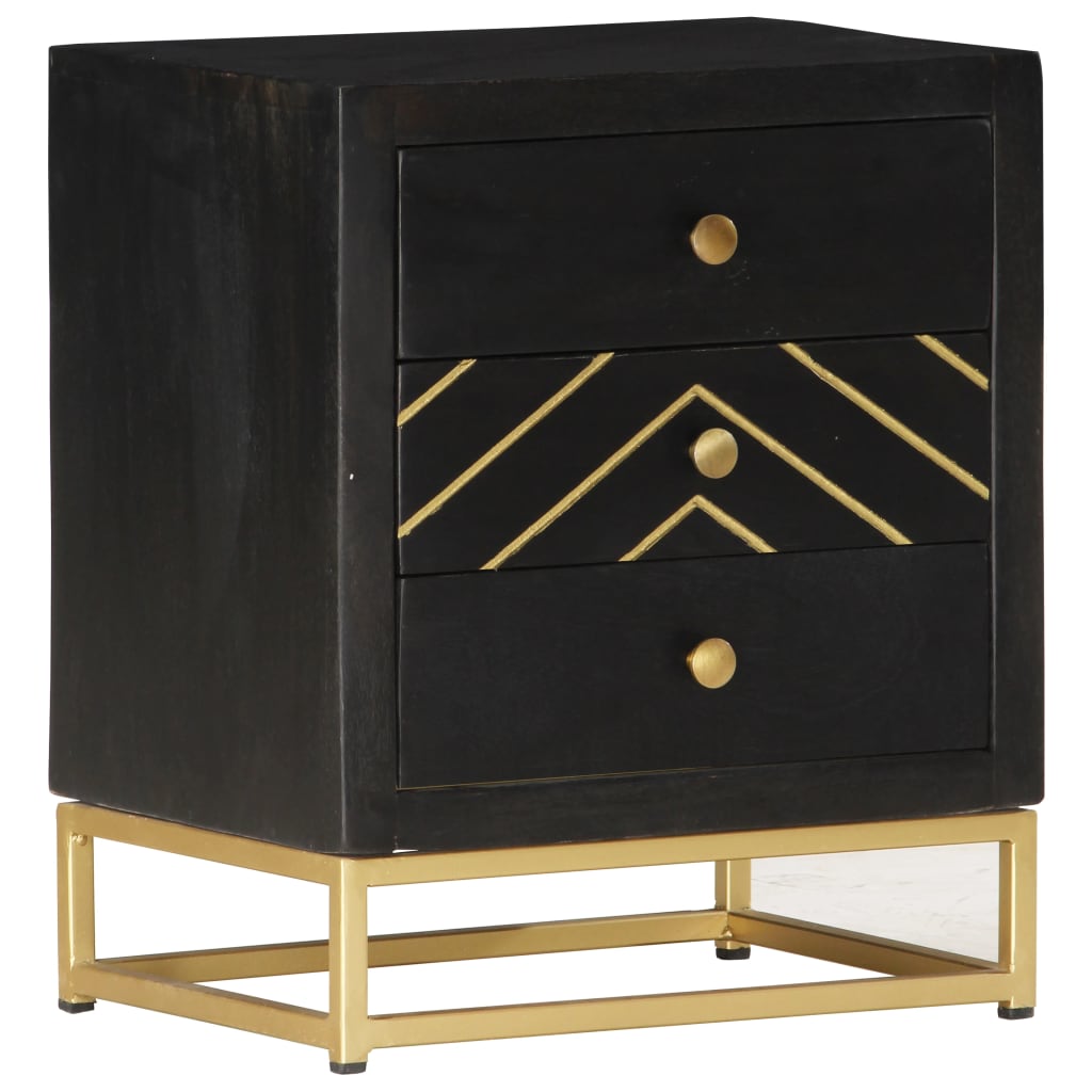 Bedside Table - ANCONA Nightstand Black and Gold 40cm