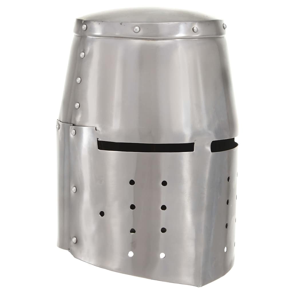 LARP Medieval Knight Helmet Replica - Antique Silver Steel Halloween Costume Prop