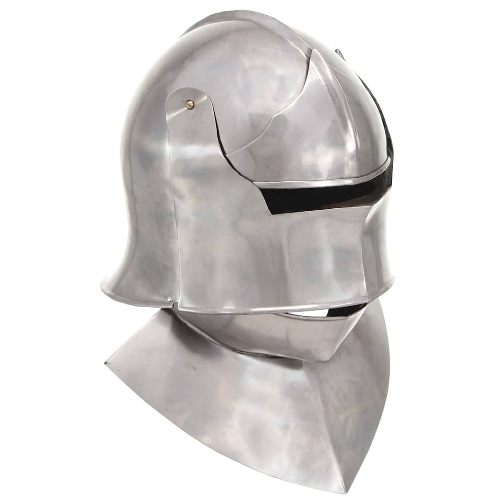 LARP Medieval Knight Helmet Replica - Antique Silver Steel Halloween Costume Prop
