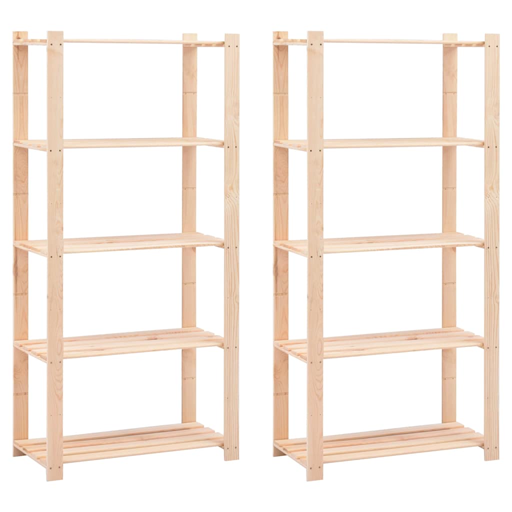 5-Tier Storage Racks 2 Pcs 80x38x170cm Solid Pinewood 250 kg