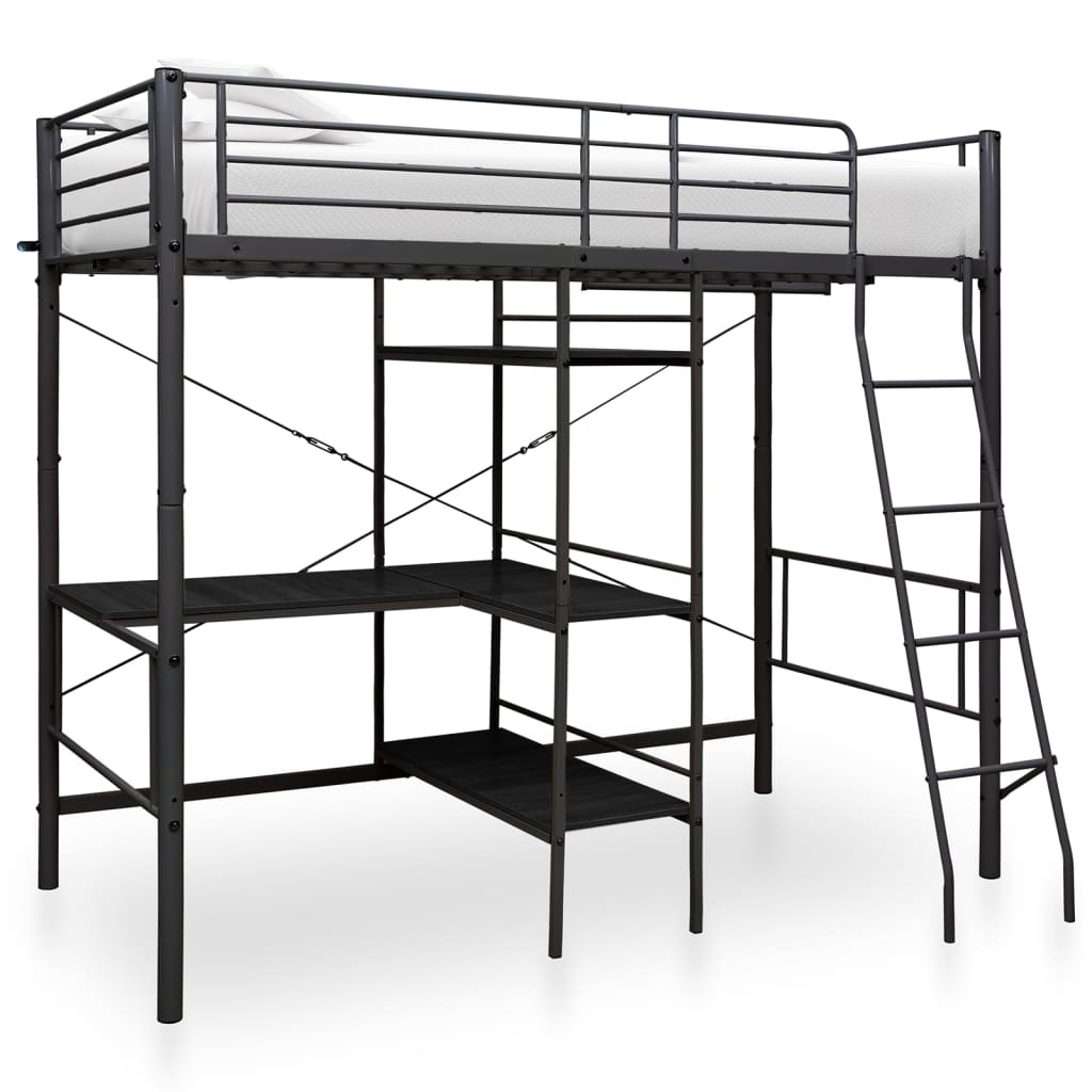 Bunk Bed with Table Frame Black Metal 90x200 cm