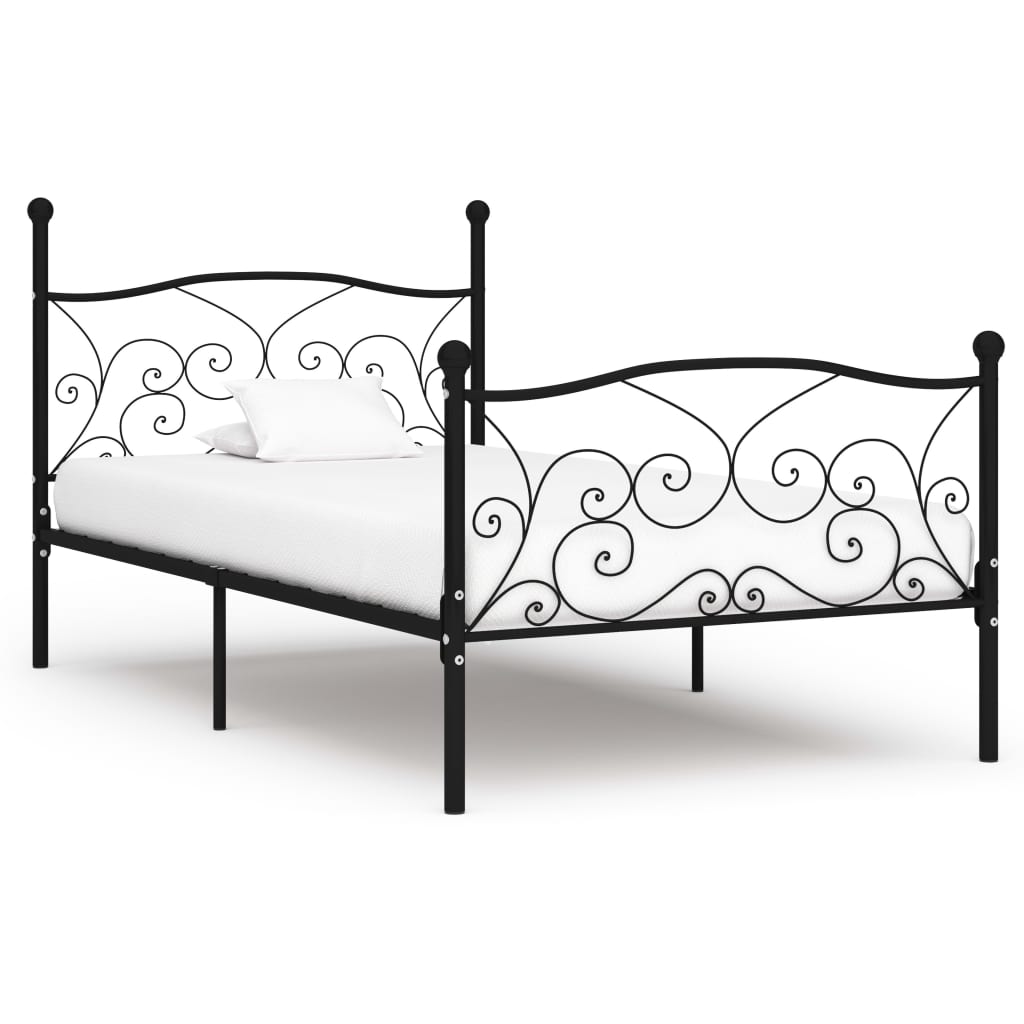 Bed Frame with Slatted Base Black Metal 100x200 cm
