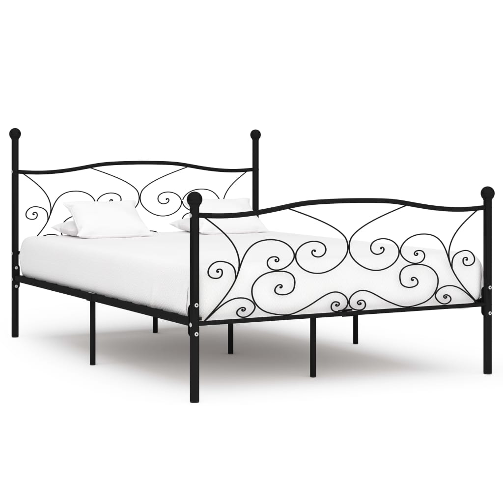 Bed Frame with Slatted Base Black Metal 160x200 cm