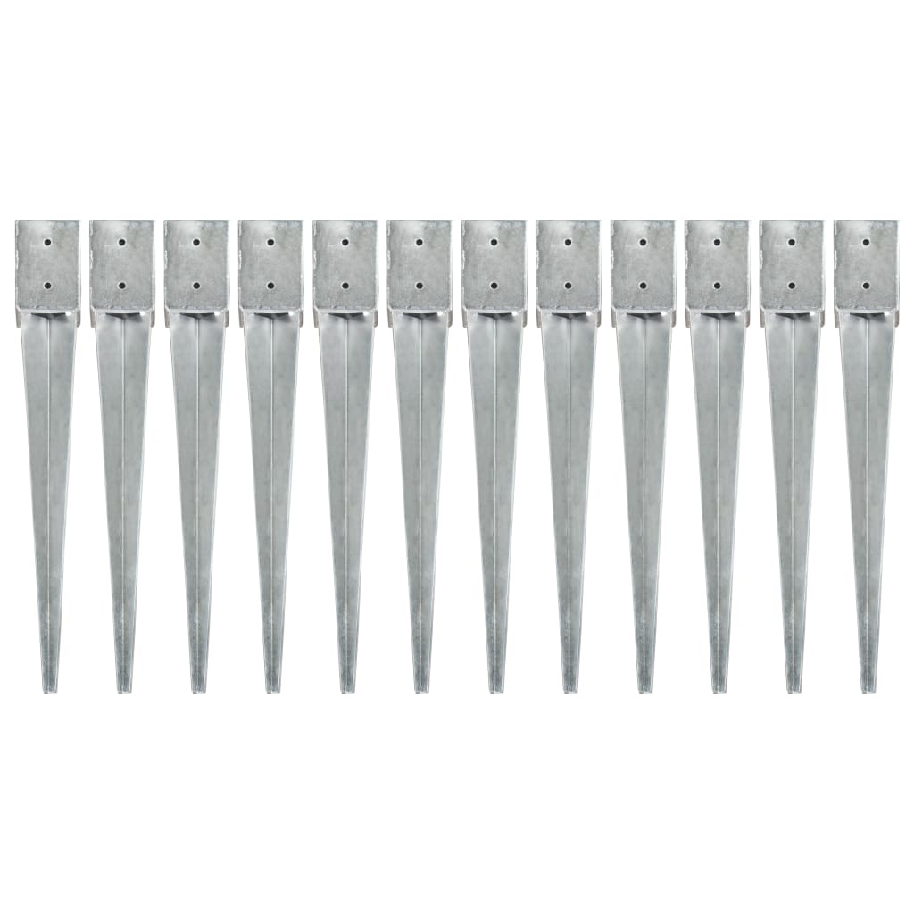 Ground Spikes 12 Pcs Silver 10x10x76cm Galvanised Steel
