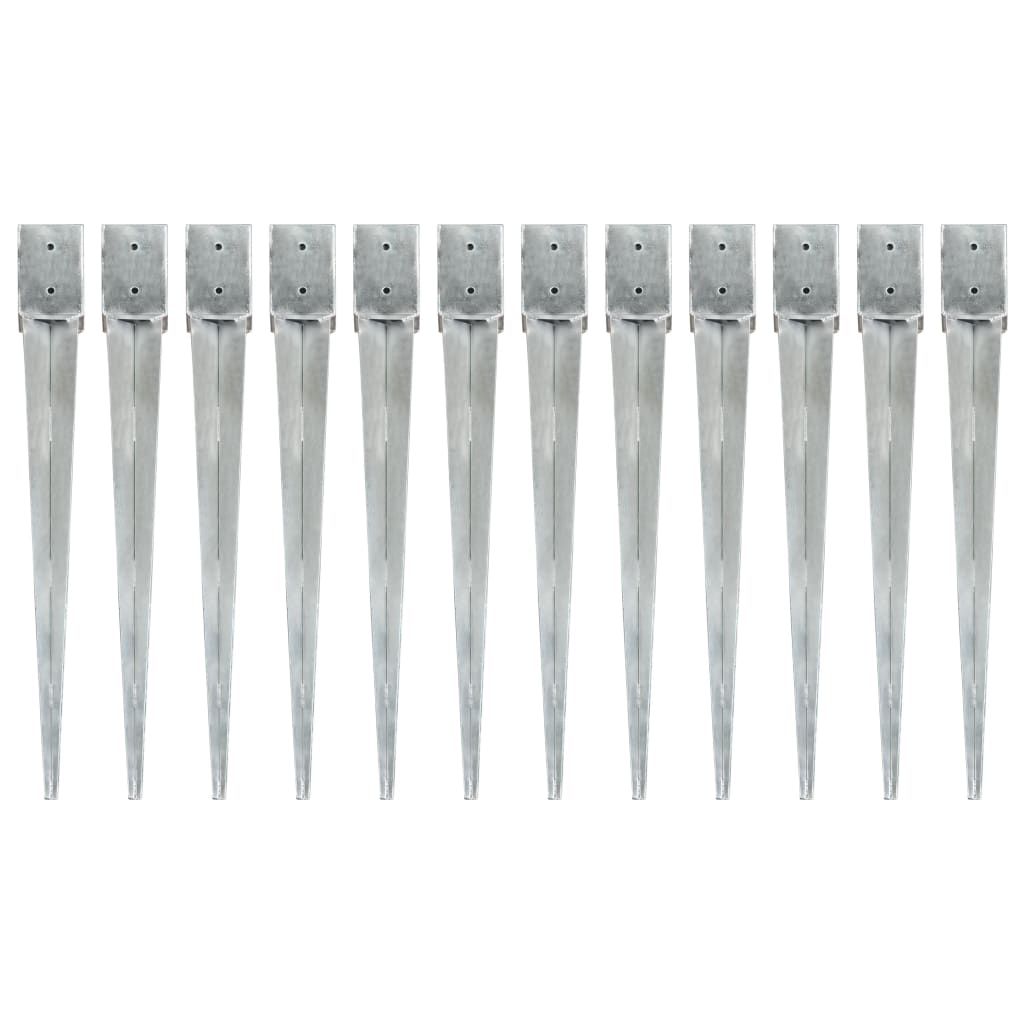 Ground Spikes 12 Pcs Silver 10x10x91cm Galvanised Steel