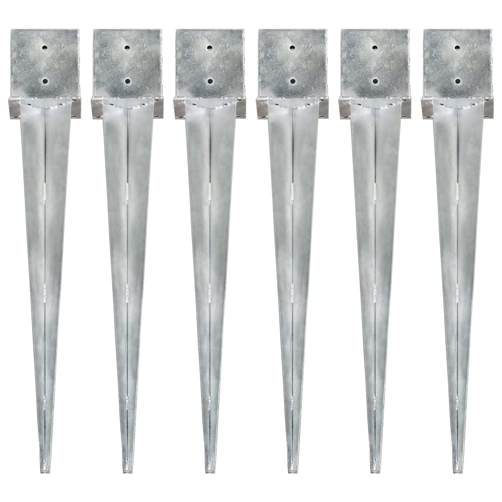 Ground Spikes 6 Pcs Silver 14x14x91cm Galvanised Steel