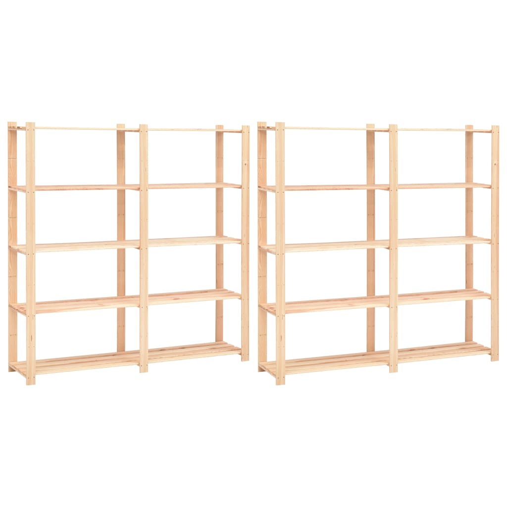 5-Tier Storage Racks 2 Pieces 170x38x170 cm Solid Pinewood 500 kg