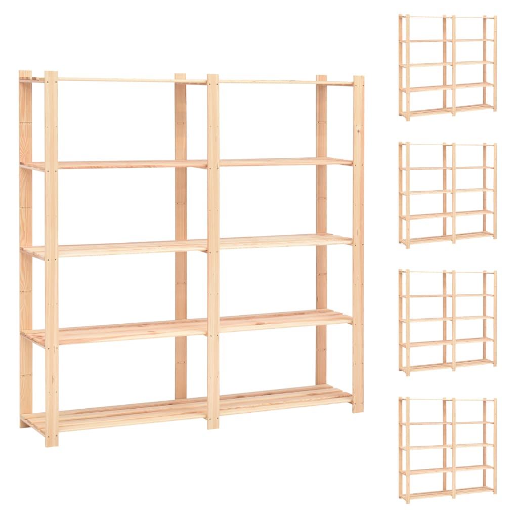 5-Tier Storage Racks 5 Pieces 170x38x170 cm Solid Pinewood 500 kg