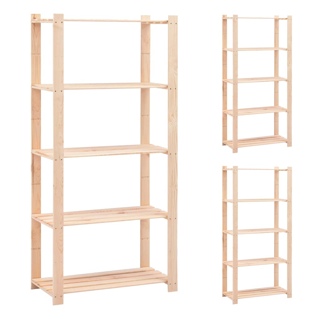 5-Tier Storage Racks 3 Pcs 80x38x170cm Solid Pinewood 250 kg