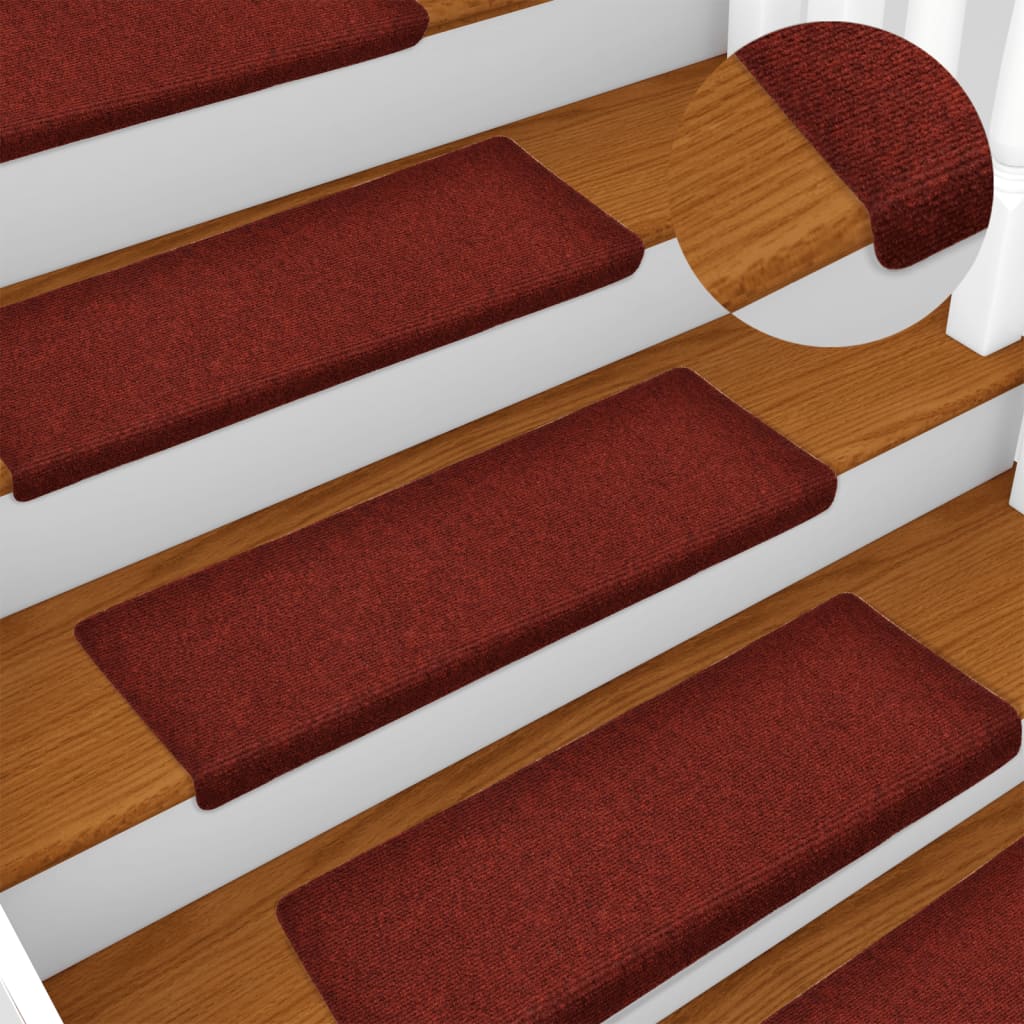 Stair Mats 15 pcs Needle Punch 65x21x4 cm Red