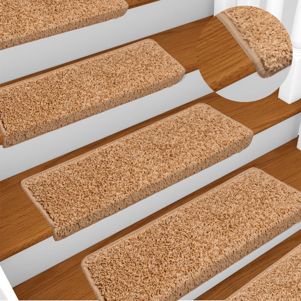 Stair Mats 15 Pieces 65x21x4 cm Beige Rectangular Edge