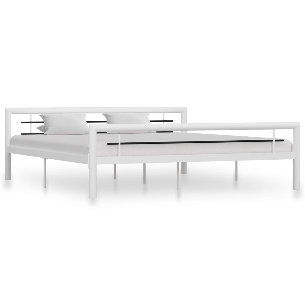 Bed Frame White and Black Metal 180x200 cm Super King
