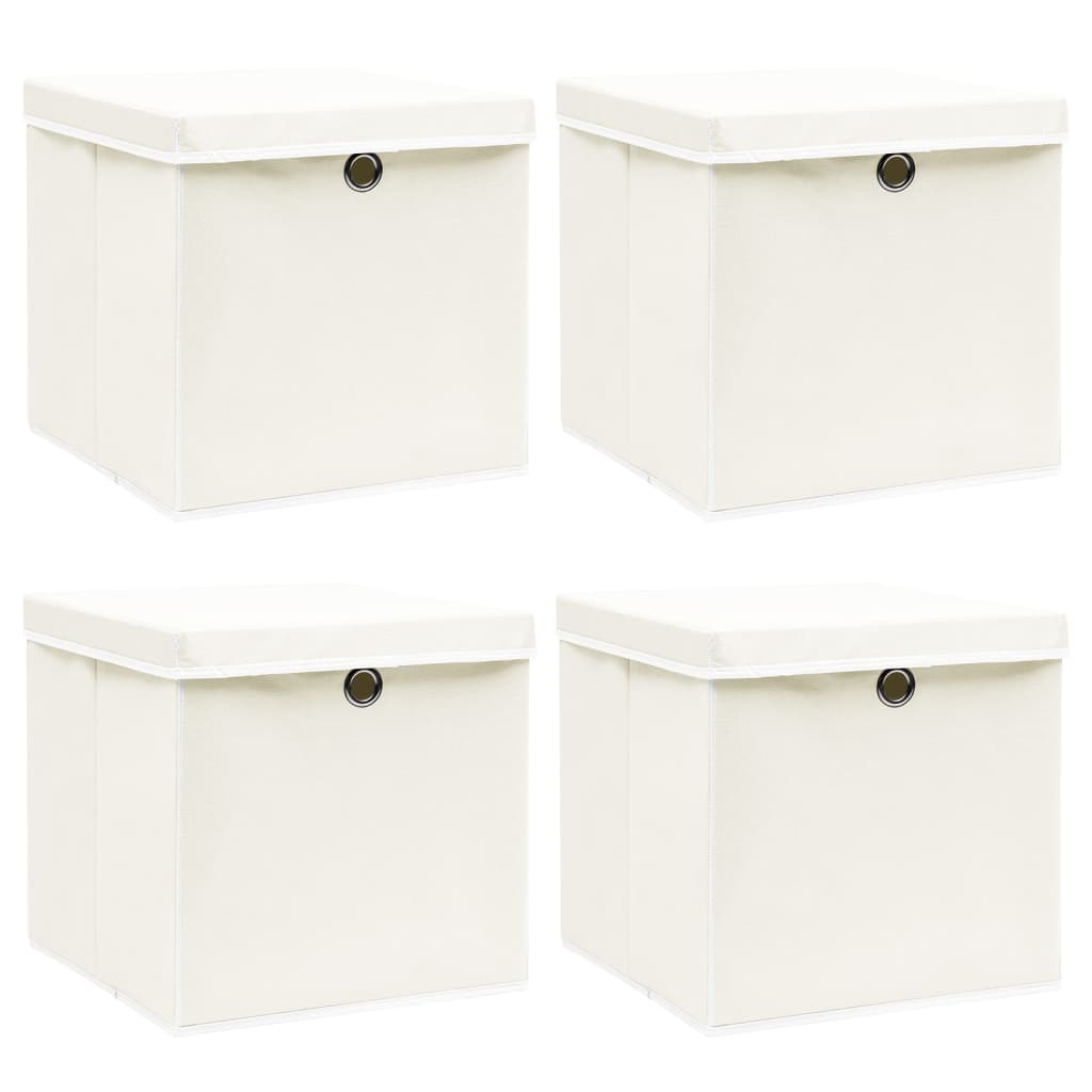 Storage Boxes with Lids 4 pcs White 32x32x32 cm Fabric