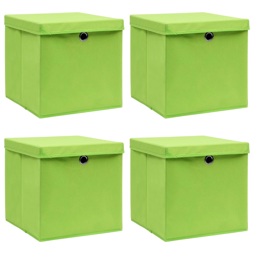 Storage Boxes with Lids 4 pcs Green 32x32x32 cm Fabric