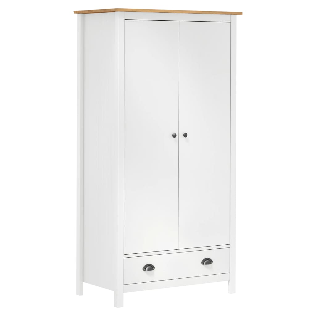 PETRA 2 Door Wardrobe with 1 Drawer White with Oak Top - 89cm