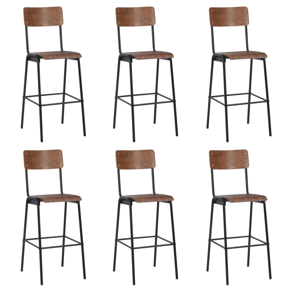 Bar Chairs 6 Pieces Solid Plywood Steel