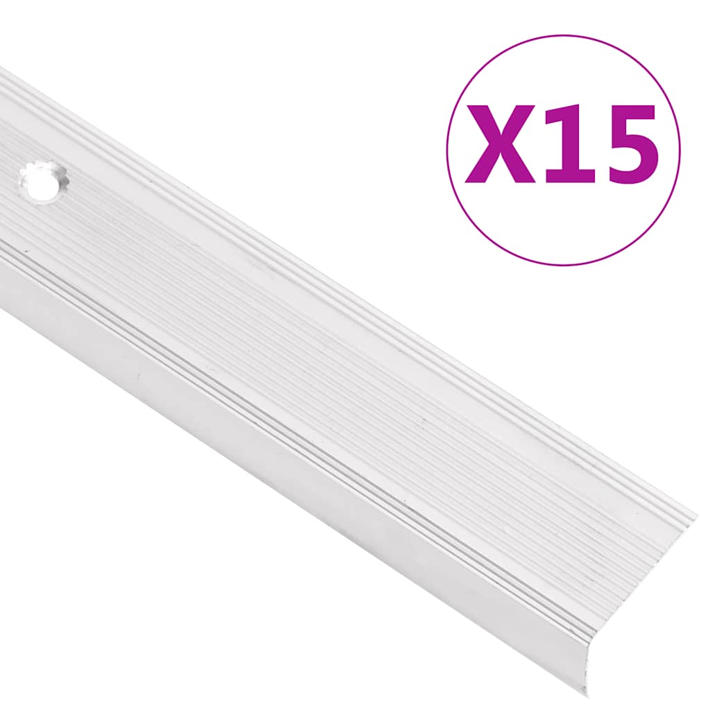 Stair Nosings in L-shape 15 pcs Aluminium 90 cm Silver