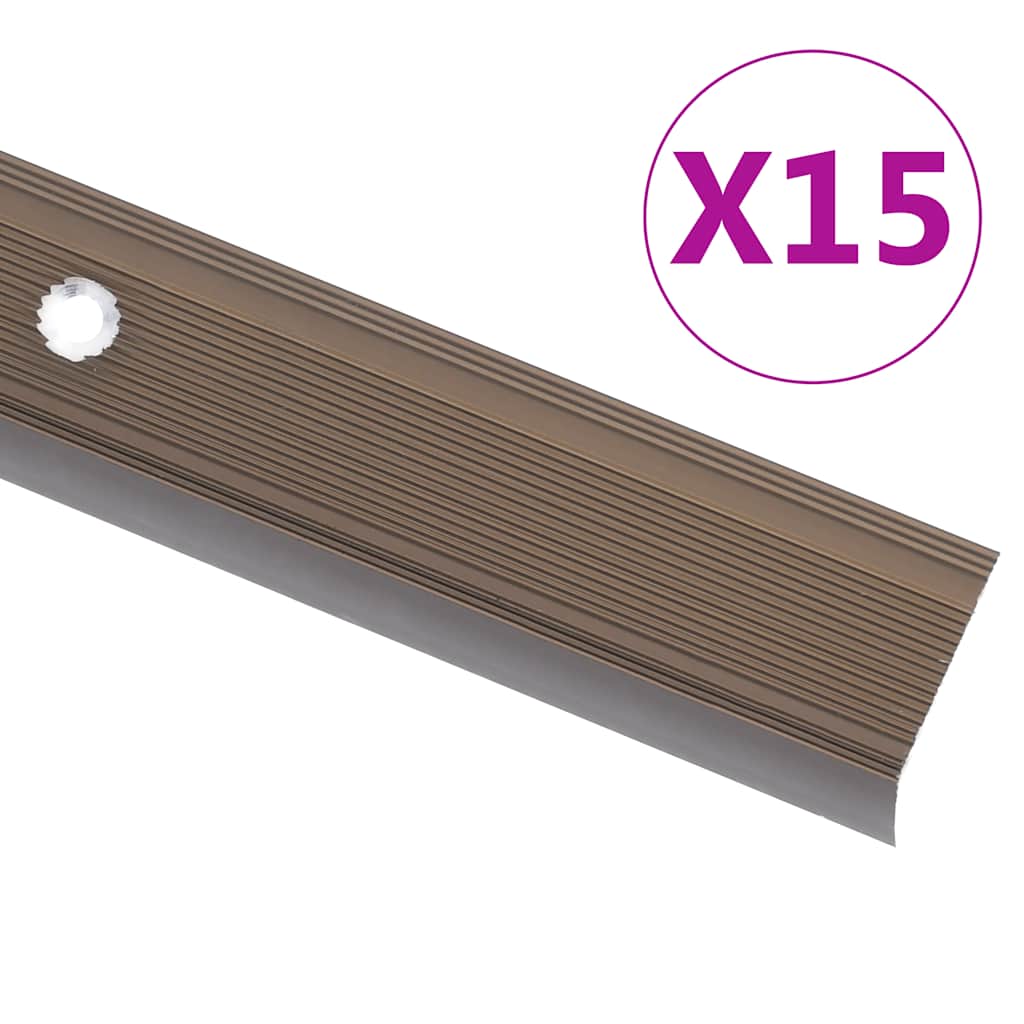 Stair Nosings in L-shape 15 pcs Aluminium 90 cm Brown