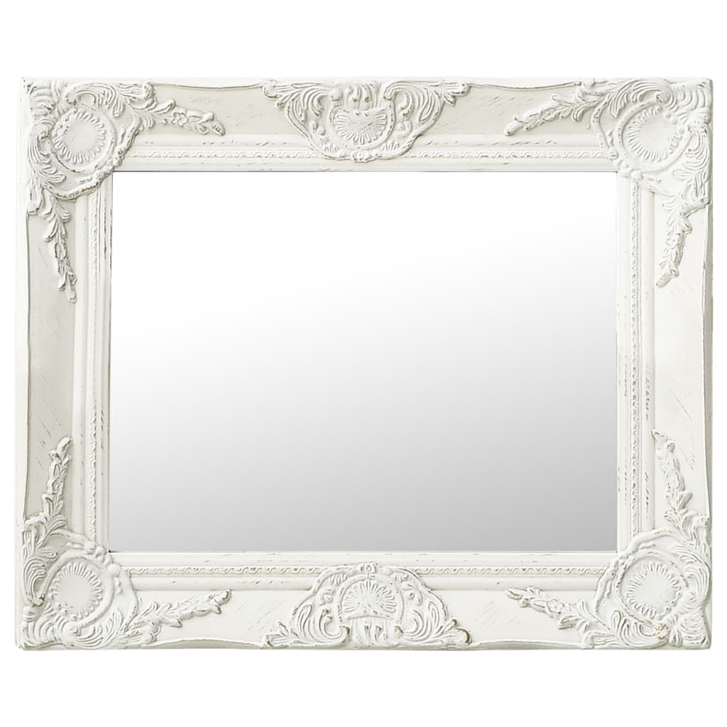 Wall Mirror Baroque Style 50x40cm White