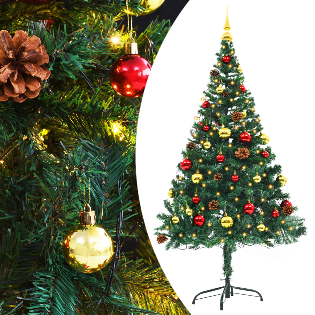 Fluer Artificial Pre-lit Christmas Tree Baubles Green 150cm