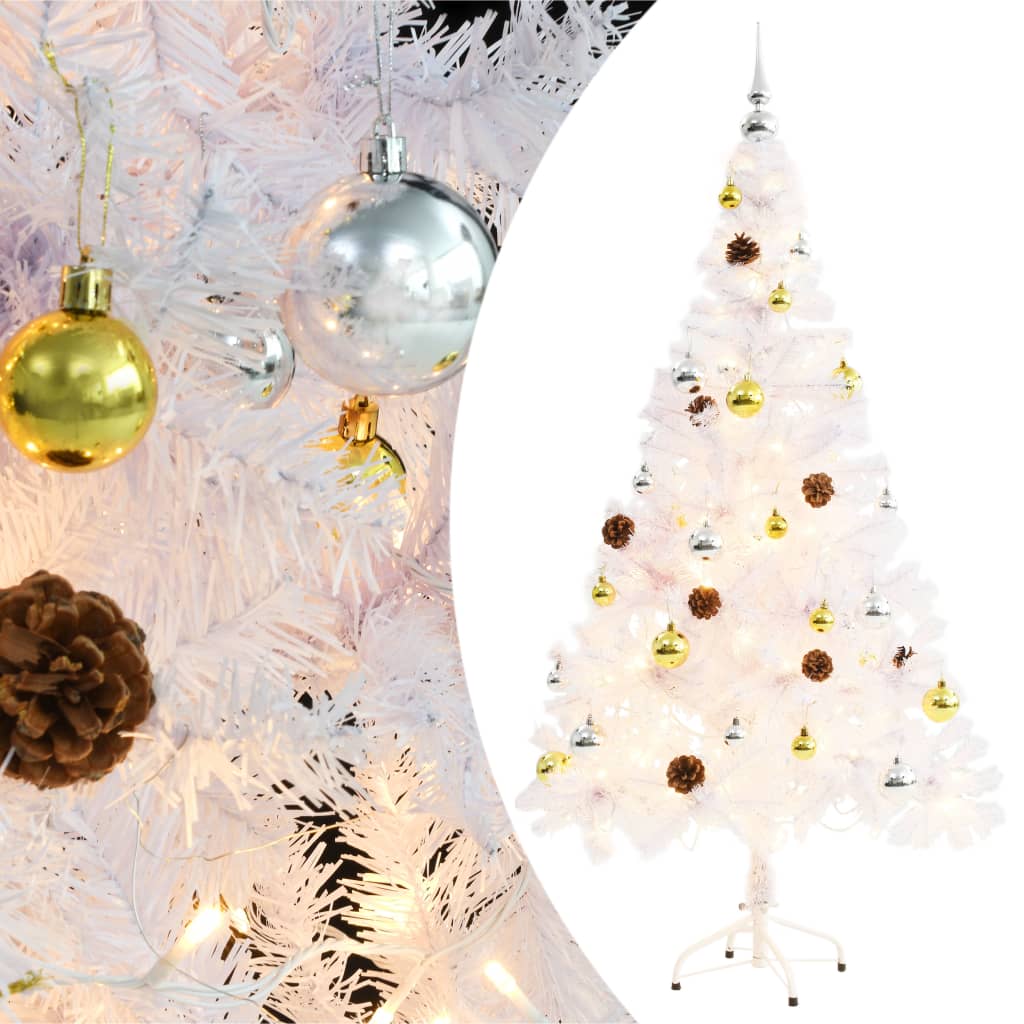 Fluer Artificial Pre-lit Christmas Tree Baubles White 150cm