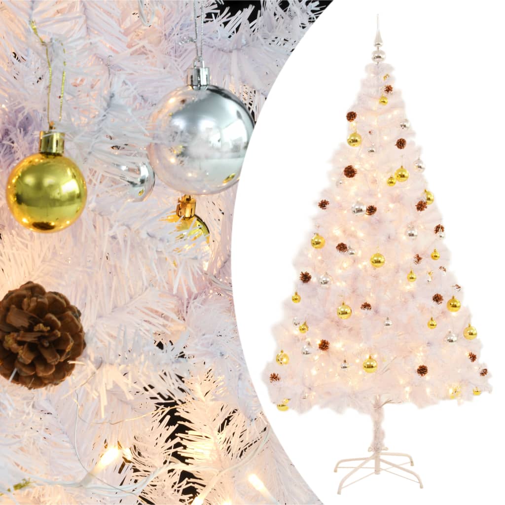 Fluer Artificial Pre-lit Christmas Tree Baubles White 210cm
