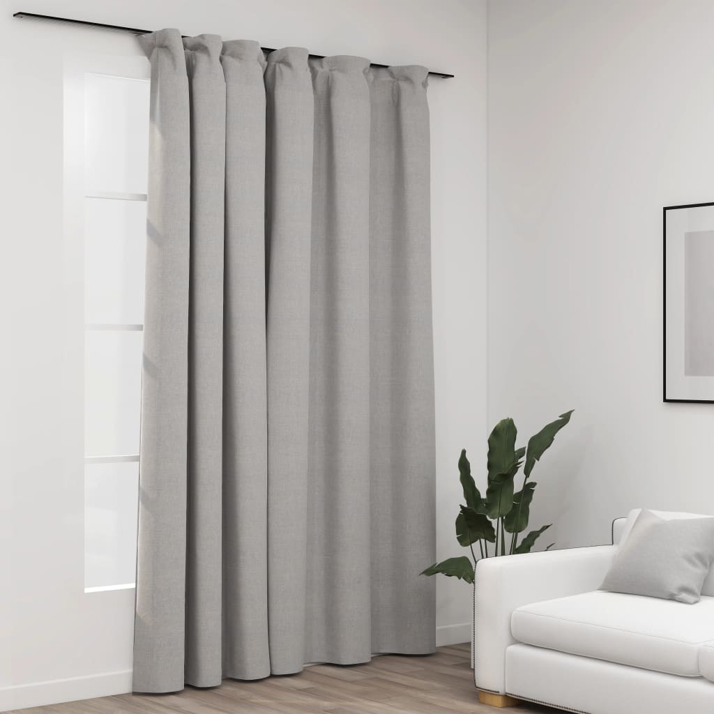 Linen-Look Blackout Curtain with Hooks Grey 290x245 cm