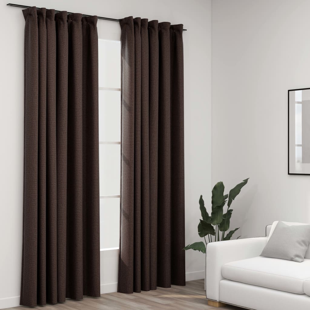 Linen-Look Blackout Curtains with Hooks 2 pcs Taupe 140x245 cm