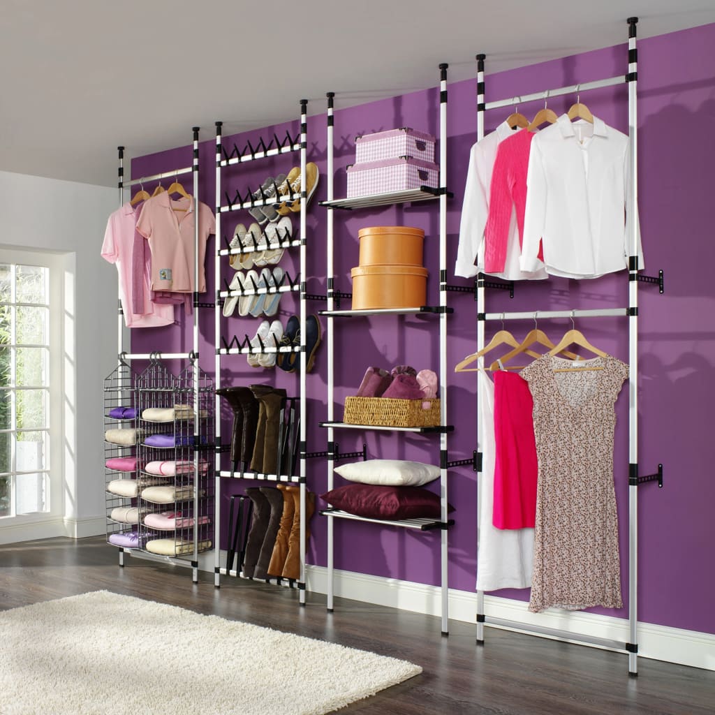 Telescopic Wardrobe System with Rods Aluminium Silver Black - Tiao