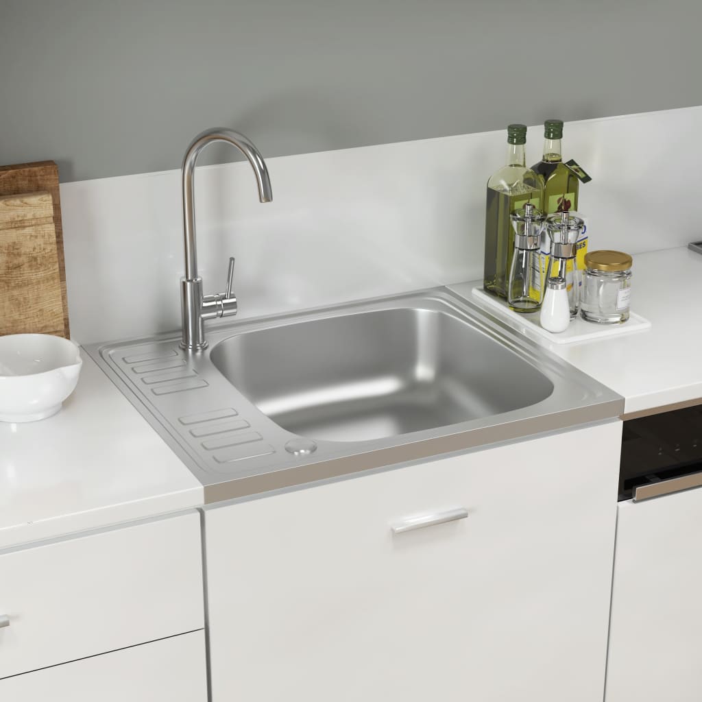 Kitchen Sink with Drainer Set Silver 500x600x155 mm Stainless Steel