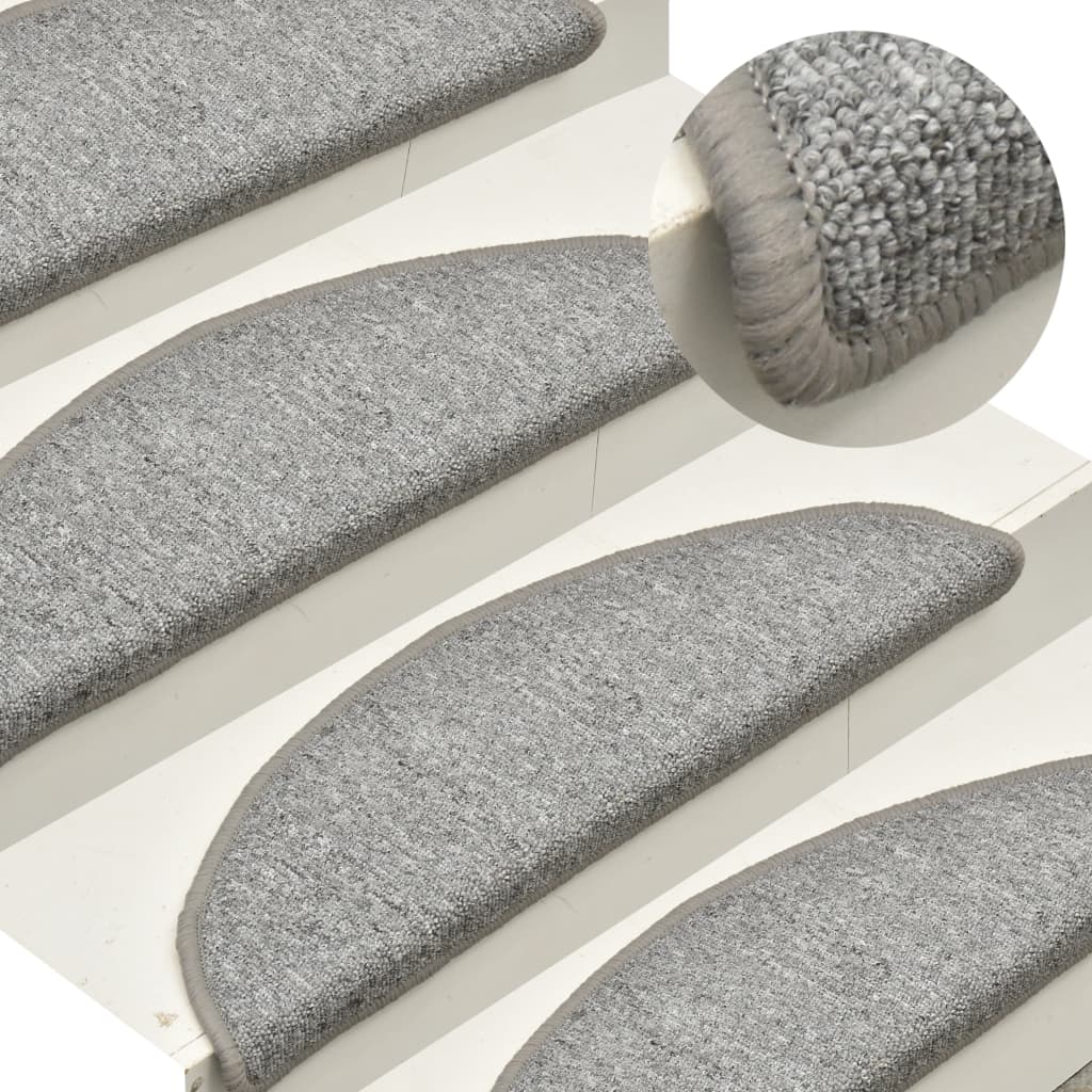 Stair Mats 15 Pieces 56x17x3 cm Light Grey Half Round